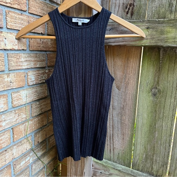 Madewell Black Signature Shimmer Knit Sweater Ribbed Knit Top - Picture 2 of 5